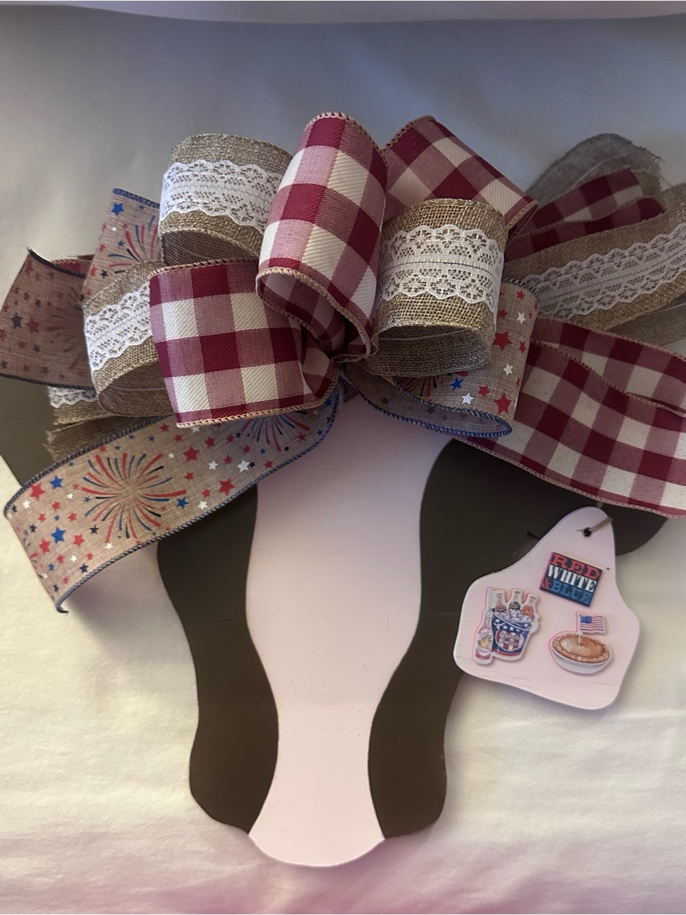 Americas 250th anniversary Ribbon Door Hanger - Red, White, Blue Ribbon cow 🐄